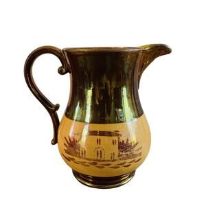 Antique English Copper Lusterware Pitcher 6.75" Staffordshire 19th Century